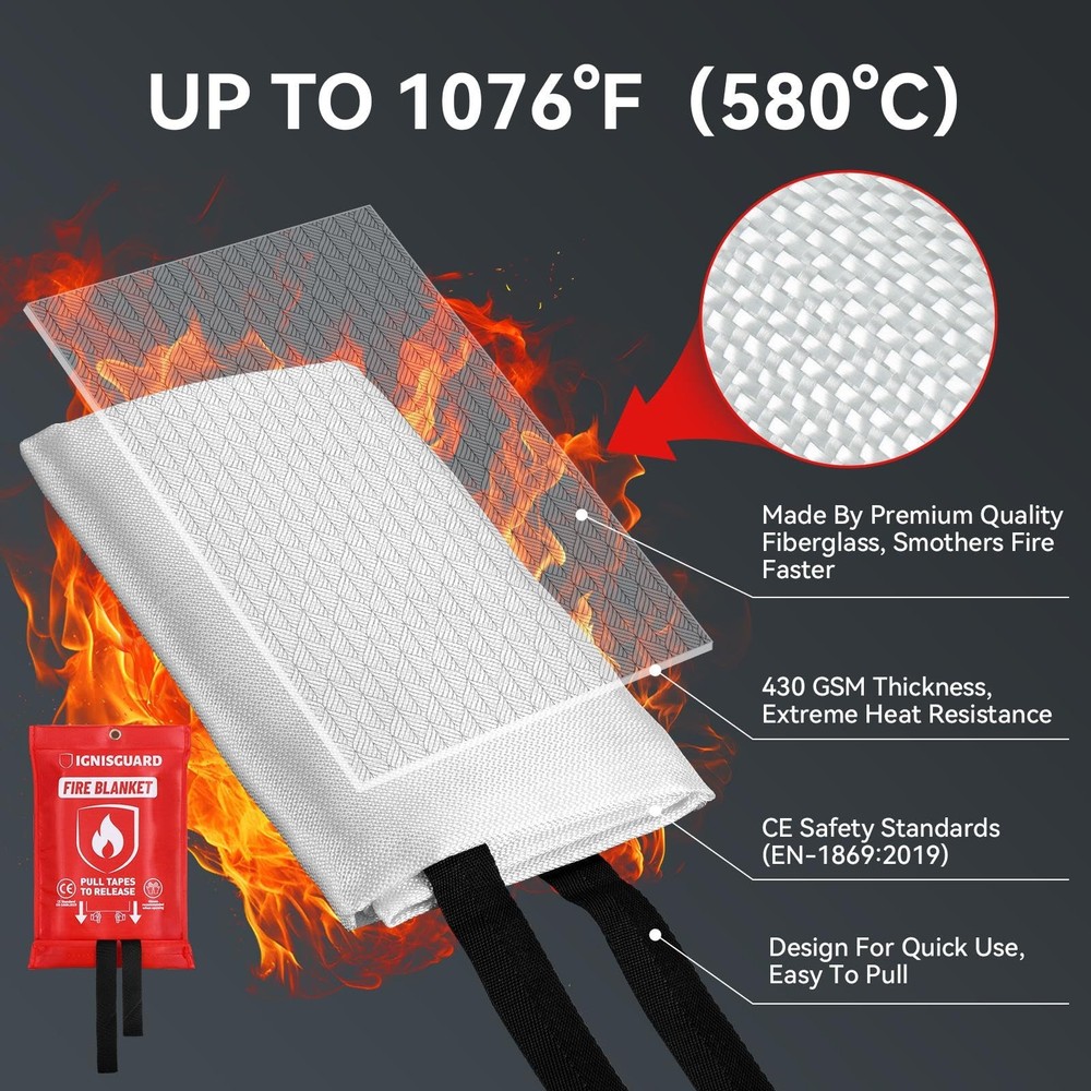2-Pack Fire Blanket for Home and Kitchen, Includes 1 Fire Resistant Glove and...