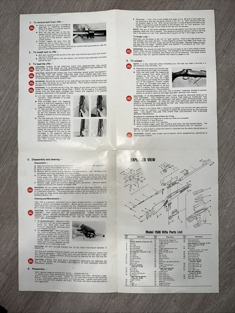 Mossberg Model 1500 Centerfire Bolt Action Manual Owners Guide