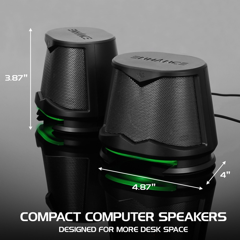 Computer Speakers USB Powered Green LED Glow Lights 10W Peak Sound
