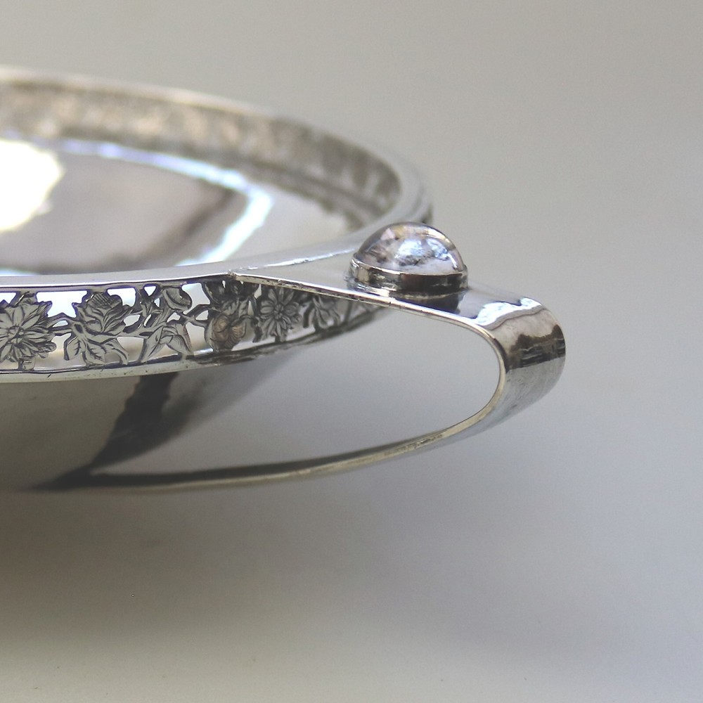 Extremely rare A E Jones cabochon set Arts & Crafts solid silver Bowl 252g 1910