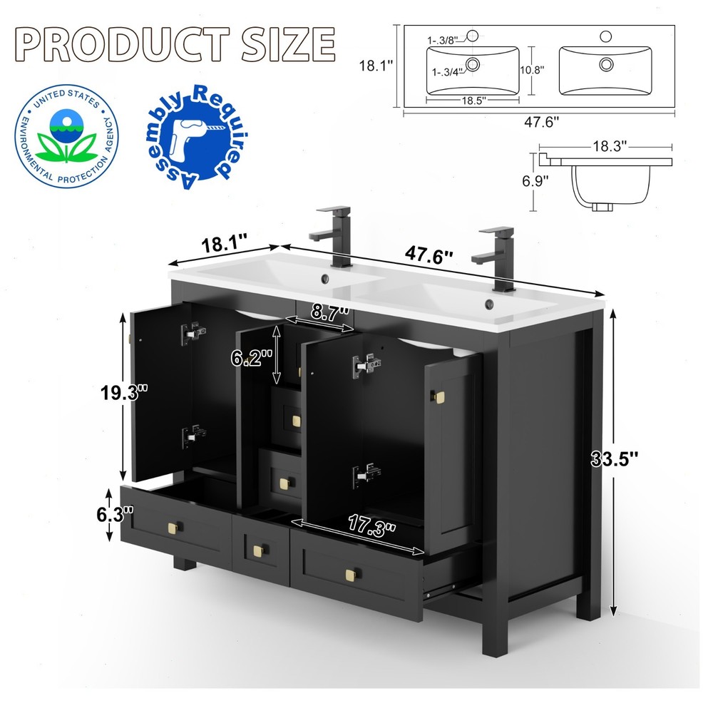 48"/60'' Bathroom Vanity Cabinet with Sink Top