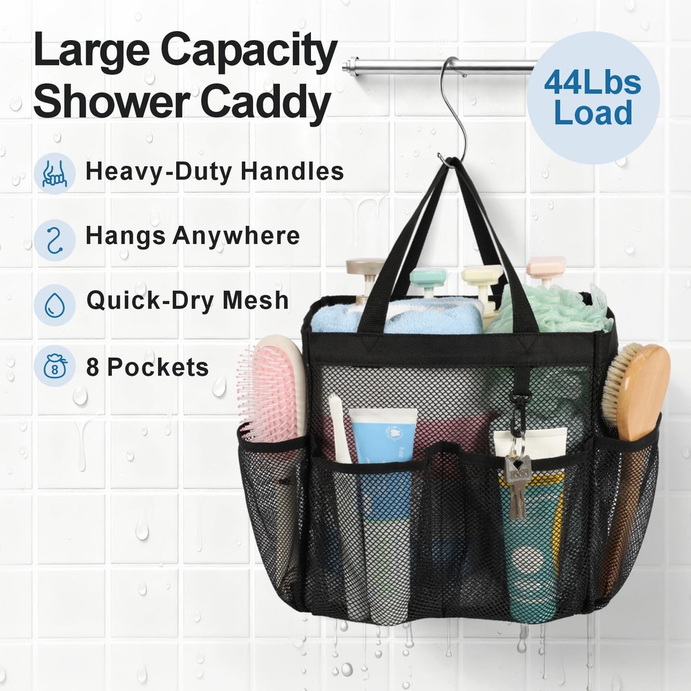 Mesh Shower Caddy Portable with 2 Pack Name Tags, Upgrade Deeper 7 Pockets Sh...