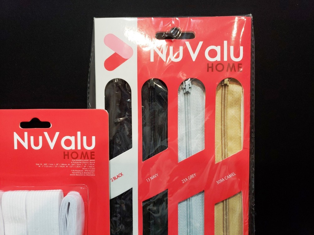 4 NuValu Sewing Items - Elastic, Zippers and Thread