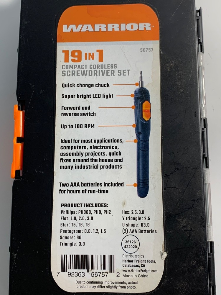 Warrior 19 in 1 Compact Cordless Screwdriver Set