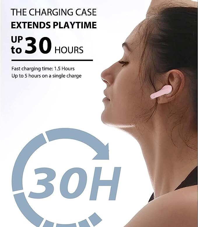 Bluetooth Wireless Earbuds with Built-in Microphone in Pink