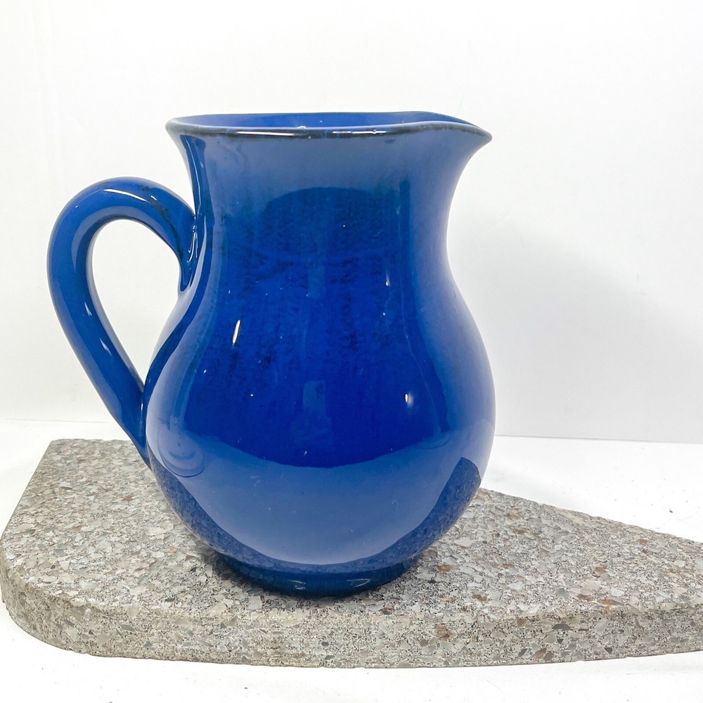 Italian Pottery Pitcher cobalt blue glaze medium