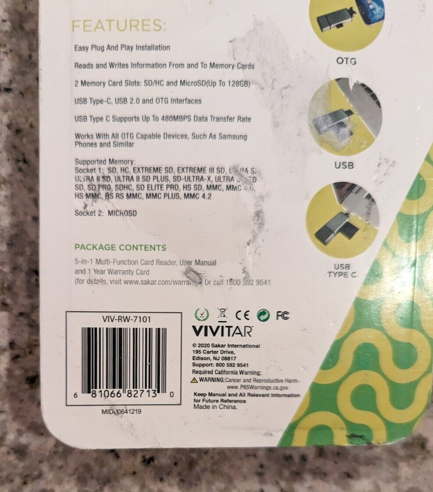 Vivitar 5-1 Multi Function SD Card Reader 3 Interfaces, PC MAC, Plug n Play,