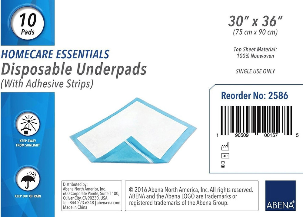 Essentials Disposable Underpads with Adhesive Strips, 30" x 36", 100 Count