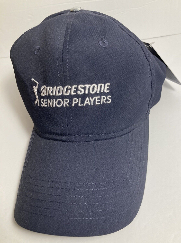 Bridgestone Senior Players Cap Hat Blue Adjustable Stretch Missing Button
