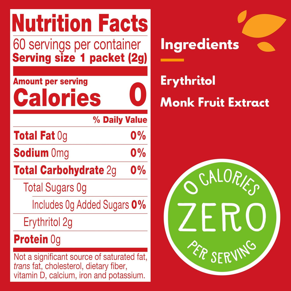 Calorie-Free Sweetener from the Monk Fruit Packets, 60 Count Monkfruit Box (Pack