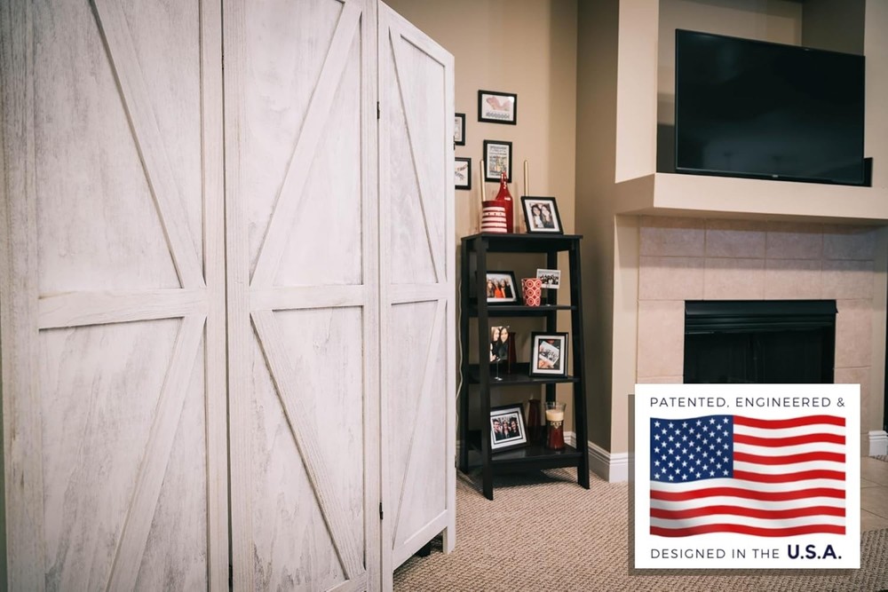 Rustic White 4-Panel Room Divider - Easy to Move Folding Privacy Screen