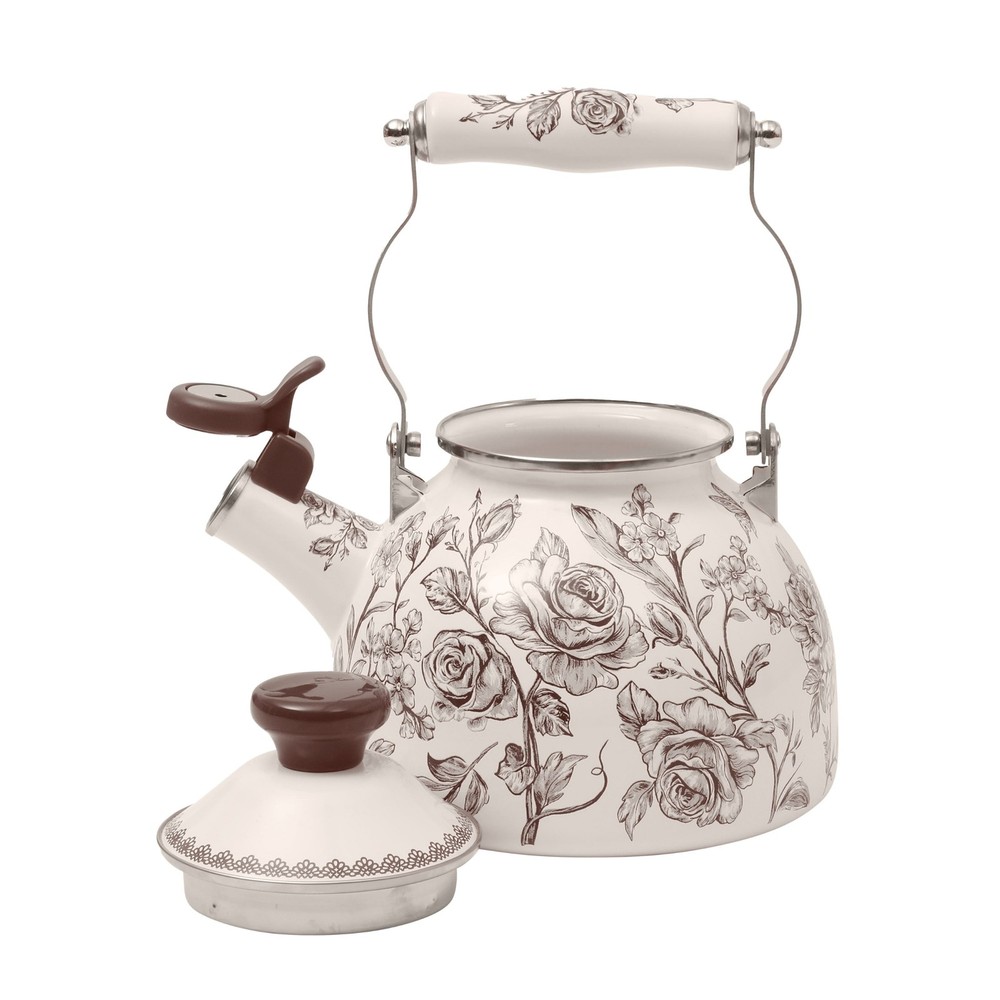 2.0-Quart Enamel on Steel Agatha Tea Kettle Brown