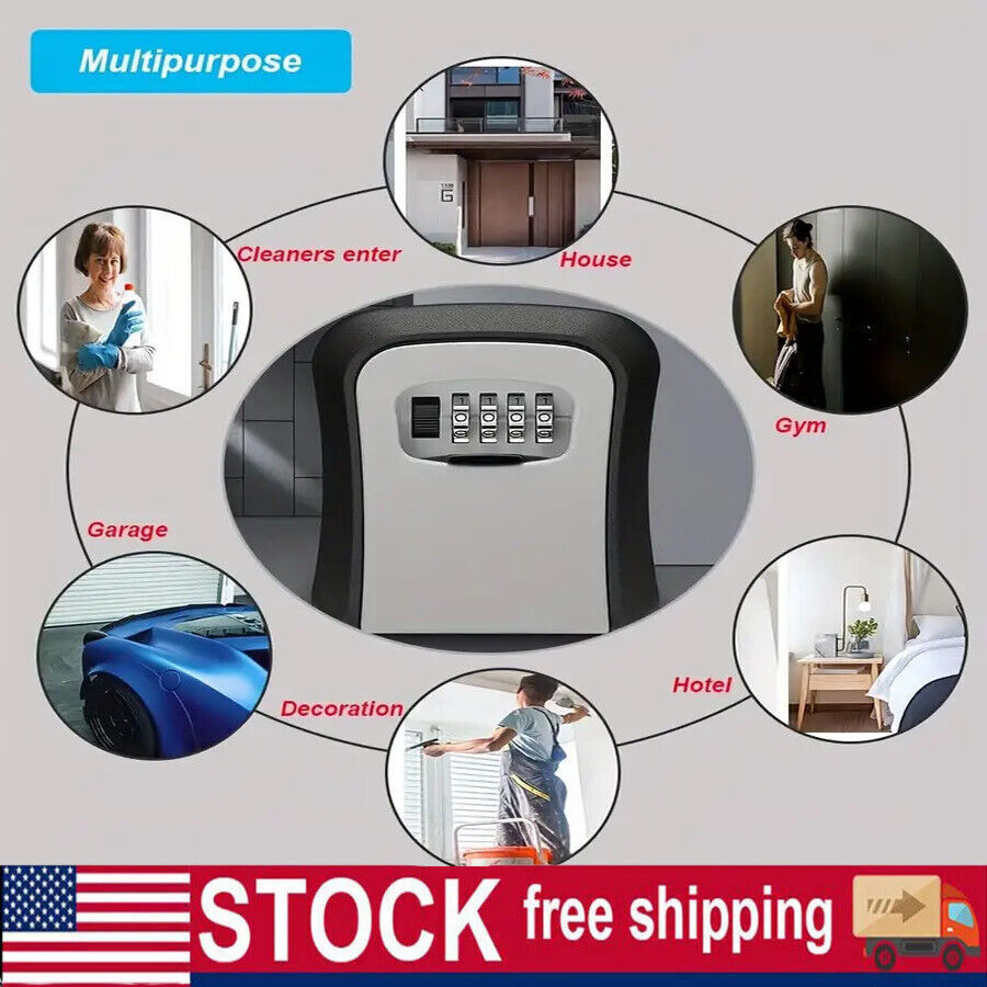 4-Digit Combination Lock Key Box Safe Storage Box Padlock Security Home Outdoor