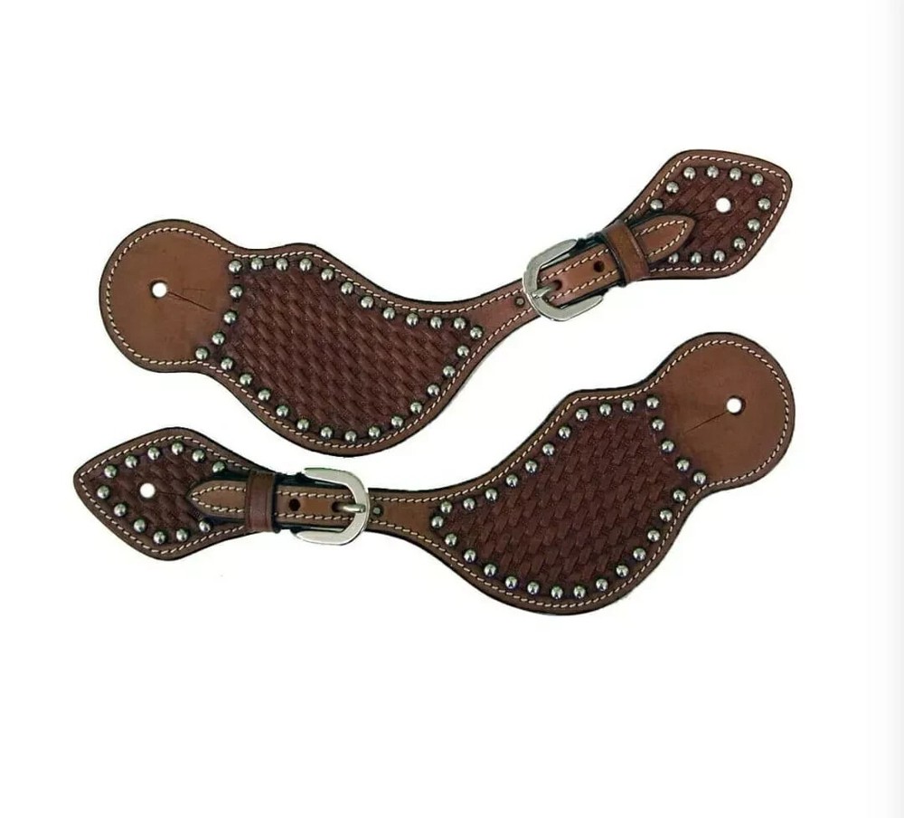 LEATHER WESTERN HORSE SADDLE BOOT SPUR STRAPS HAND TOOLED.