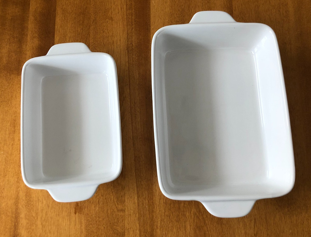 Crate & Barrel Baking Casserole Serving Dish Set of 2 White Rectangular Handles