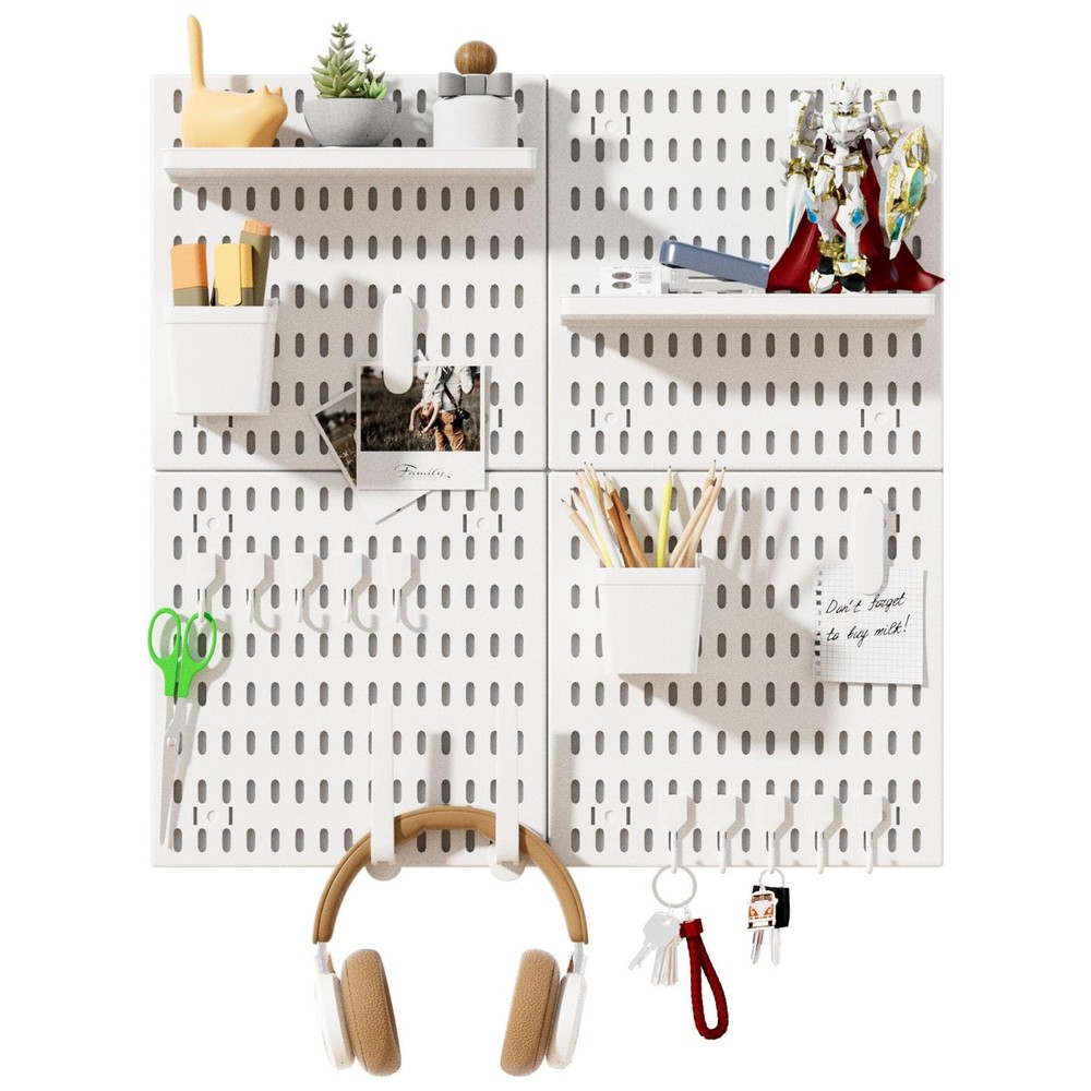 Peg Board Wall Organizer Panels, 22pcs - Includes 4 White Pegboards & Accesso...