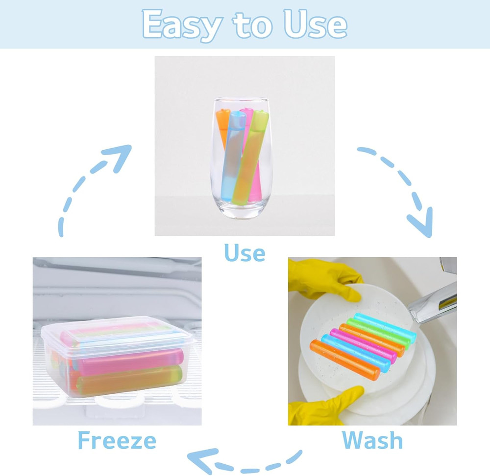 12 Pack Reusable Ice Cube with Lid and Bin, Plastic Ice Cubes for Drinks BPA Fre