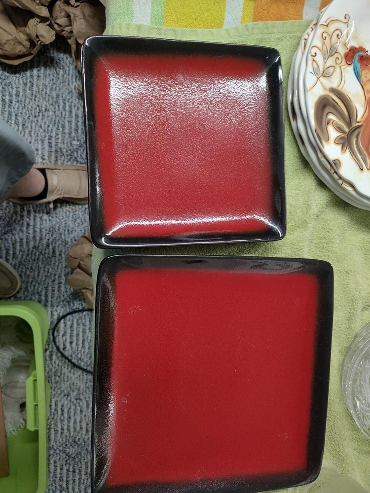 222 FIFTH Square Red Serving Plates Set