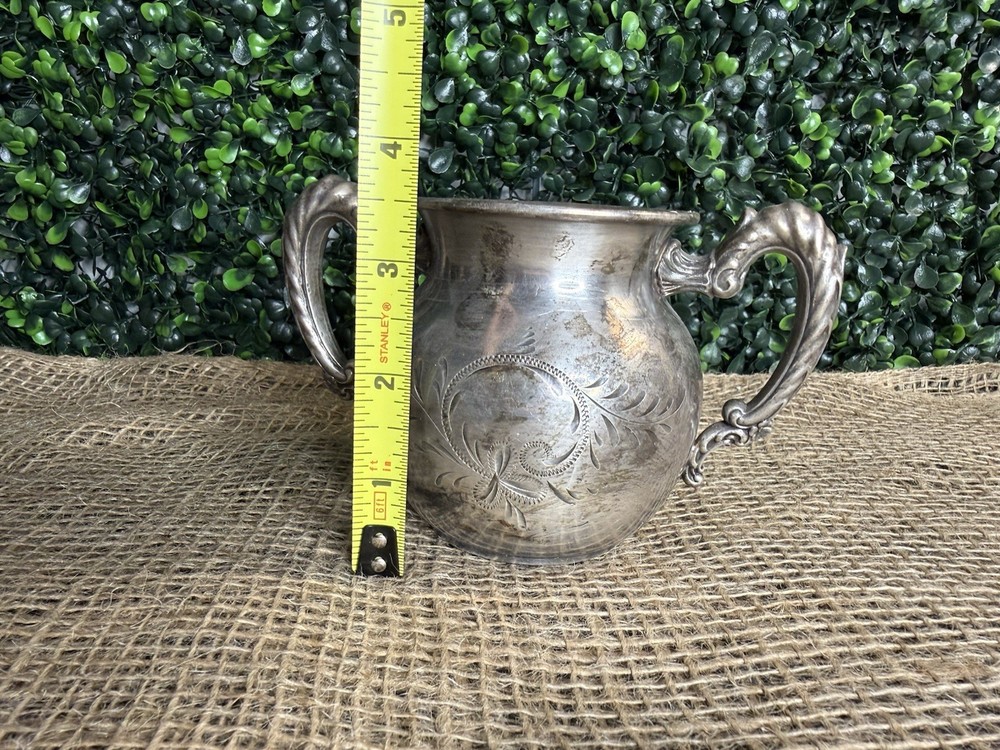 Antique Richfield Plate Co. Quadruple 2177 Sugar Bowl Etch Pattern Double Handle