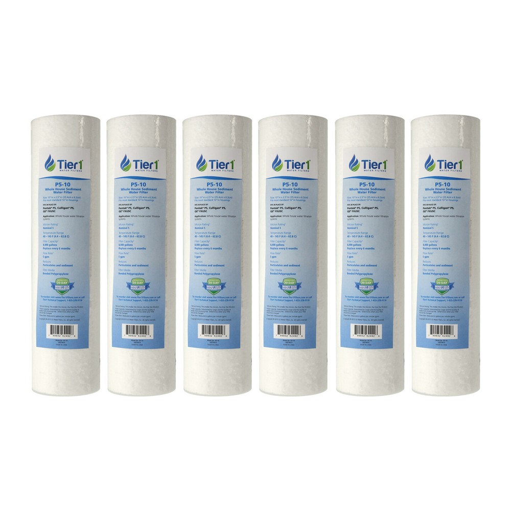 10 x 2.5 Inch 5 Micron Spun Wound Polypropylene Sediment Water Filter 6 Pack