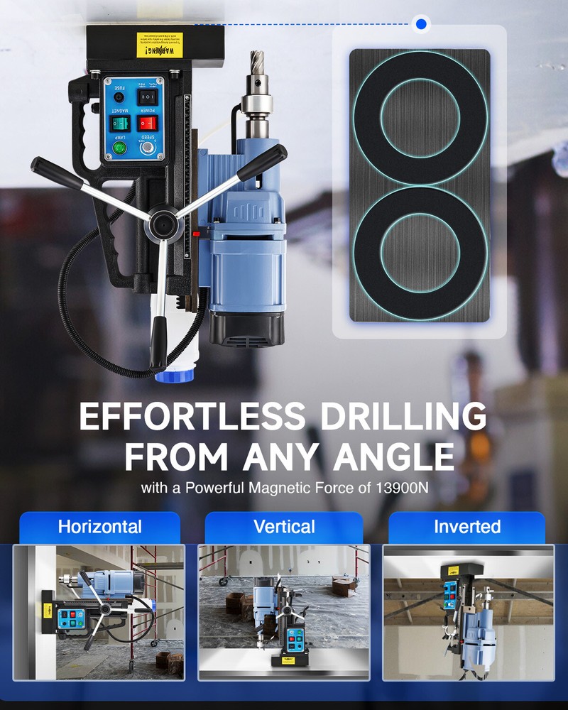 CREWORKS Magnetic Drill Press 2" Portable Drilling Machine 3125lbf 11 Drill Bits
