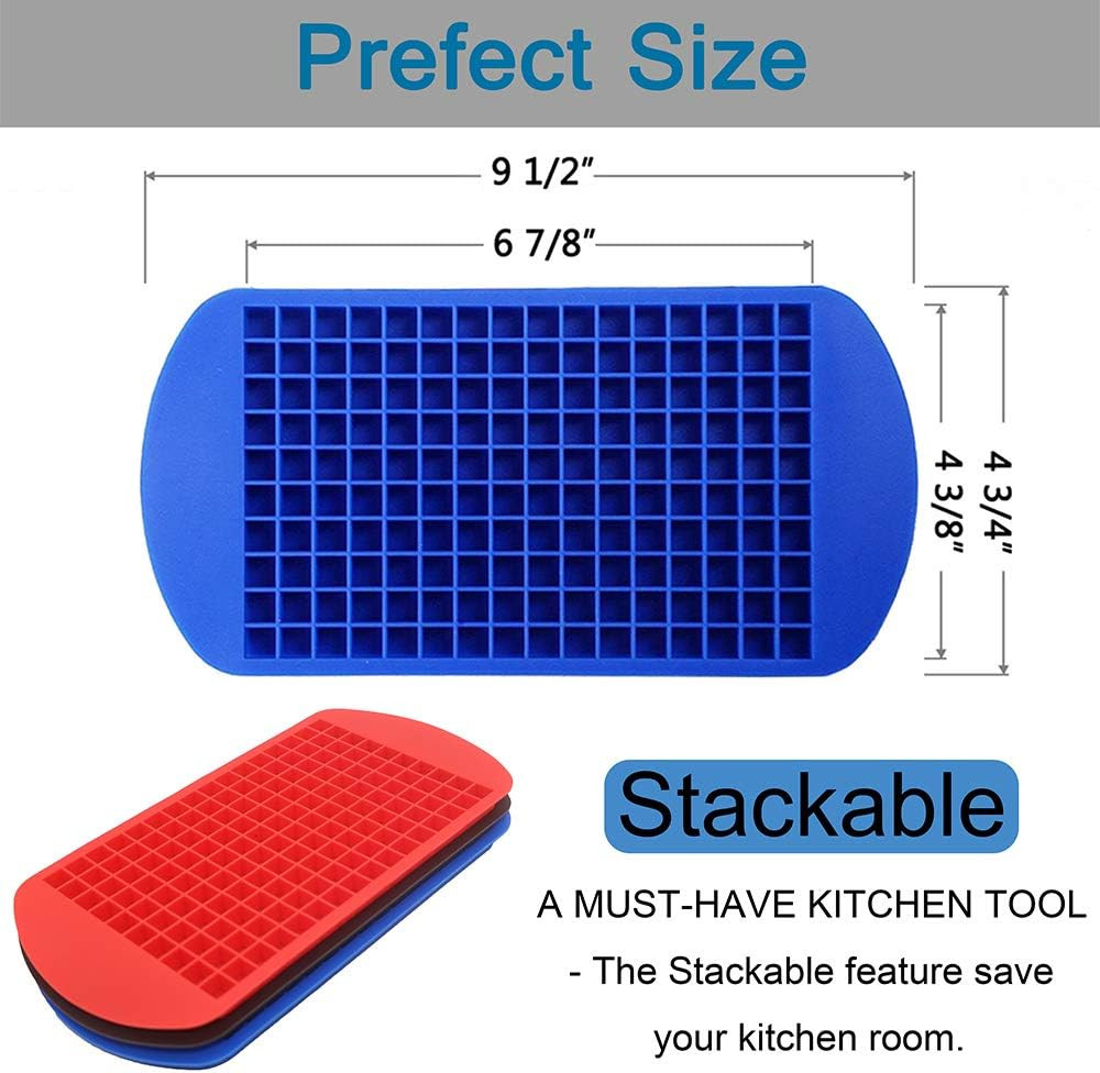 Silicone Mini Ice Cube Trays 3 Pack, 160 Crushed Black, Blue, Red