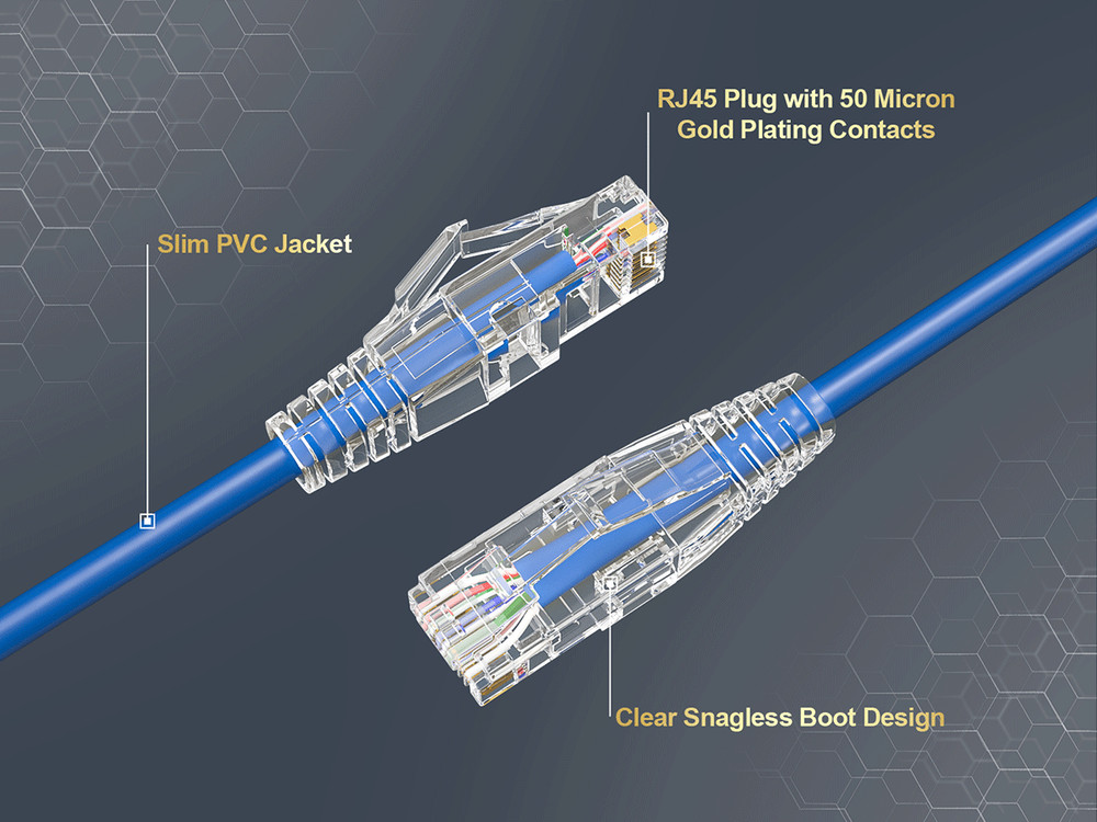 4ft Slim Cat6a 28AWG UTP Ethernet Network Patch Cable, Blue
