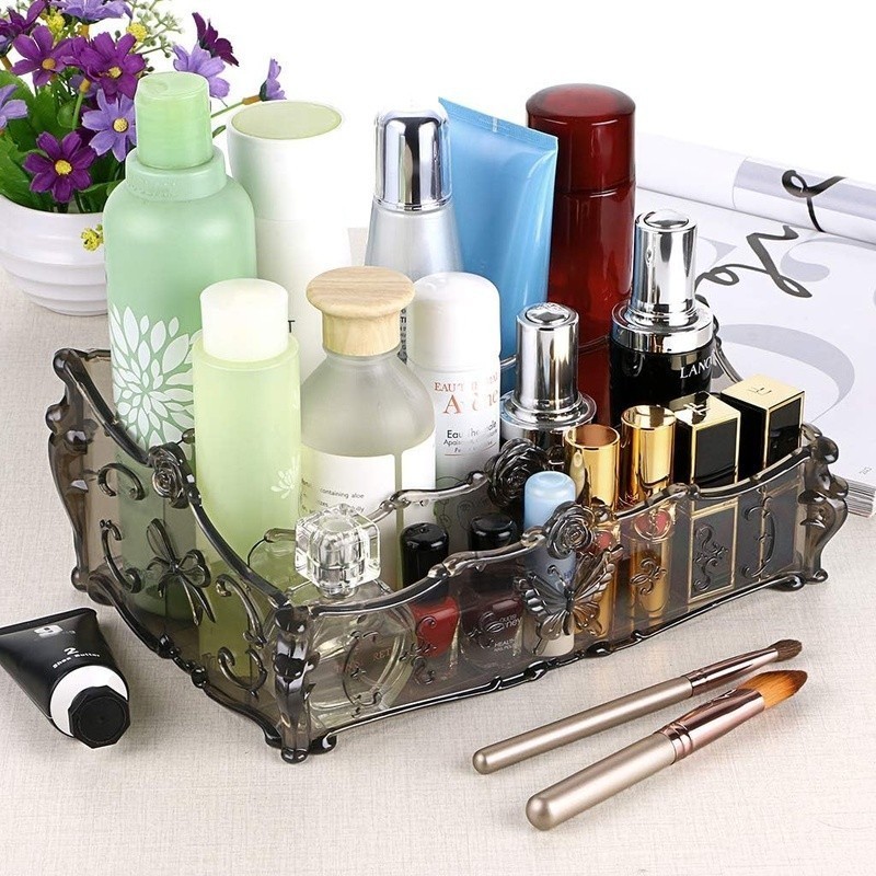 Acrylic Makeup Organizer Adjustable Shelves Removable Compartment Storage Unit