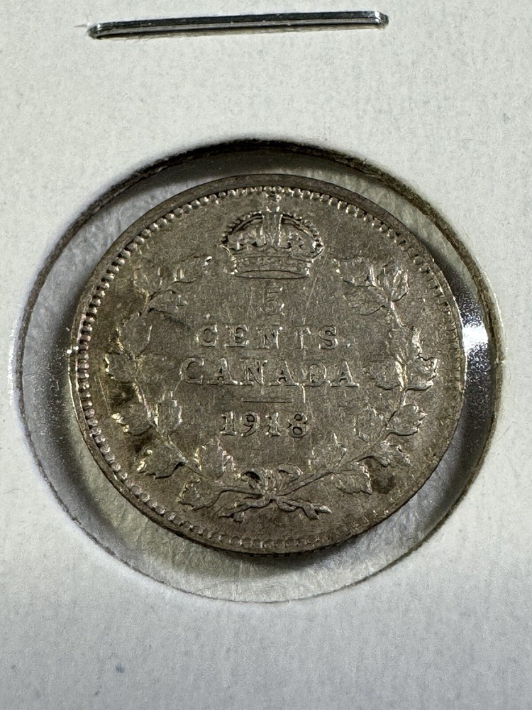 1918 Canada 5 Cents Small Silver Coin