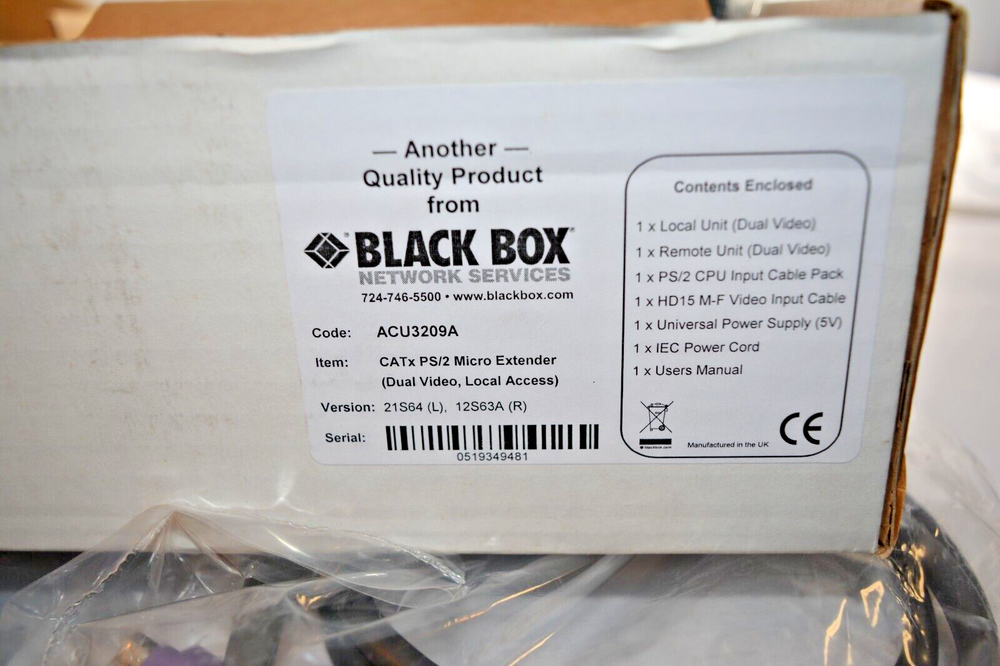 BLACK BOX SERVSWITCH CATX USB MICRO PS/2 EXTENDER ACU3209A LOCAL & REMOTE