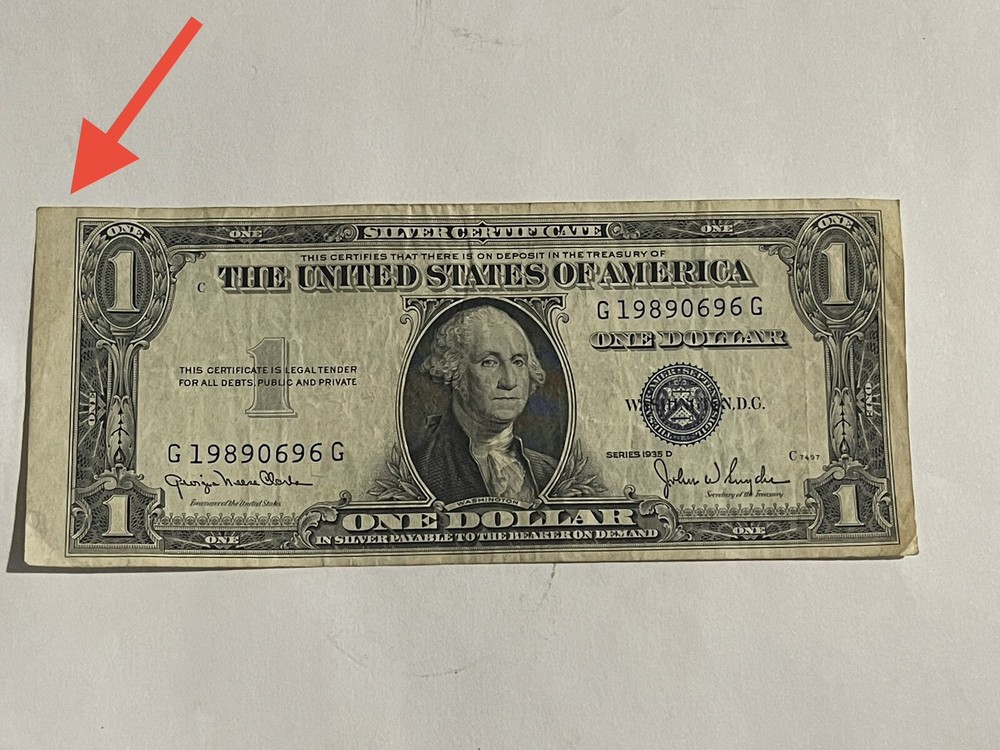 $1 ERROR 1935-E (SILVER CERTIFICATE) MISCUT ERROR - Misaligned Shift, Bad Cut