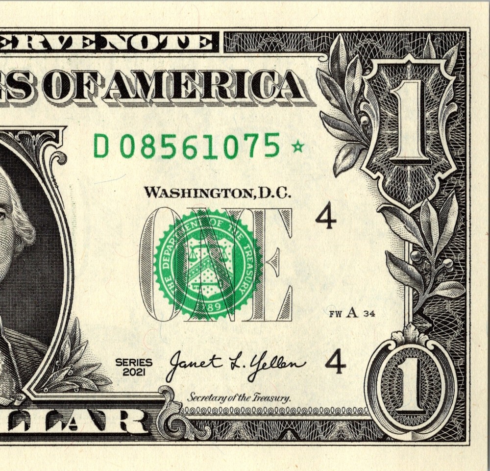 2021 D Star Note One Dollar Bill Regular Run Pack Note D08561075*