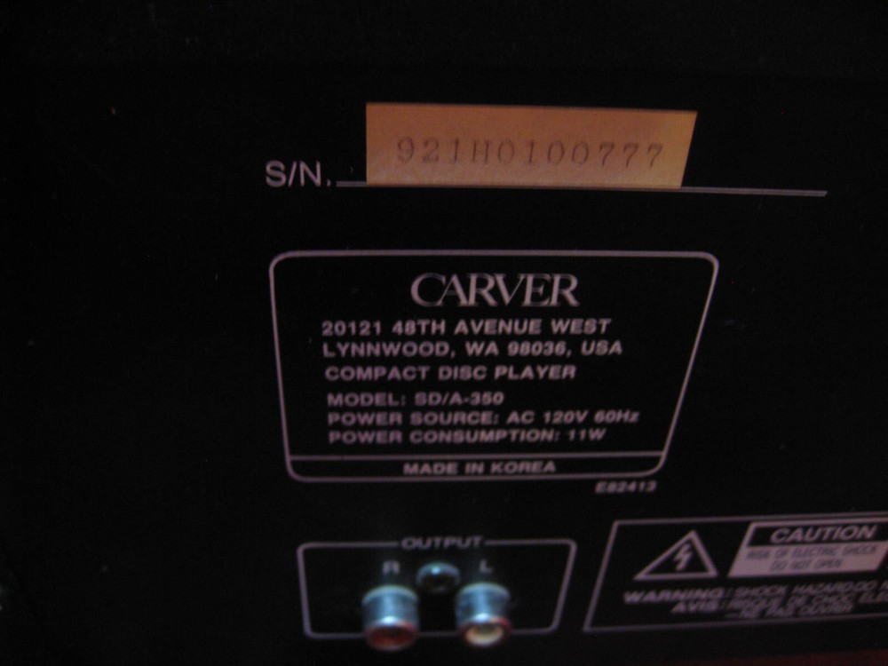 Carver SD/A350 Rack Mount CD Player Tested & Working w/ Remote Control
