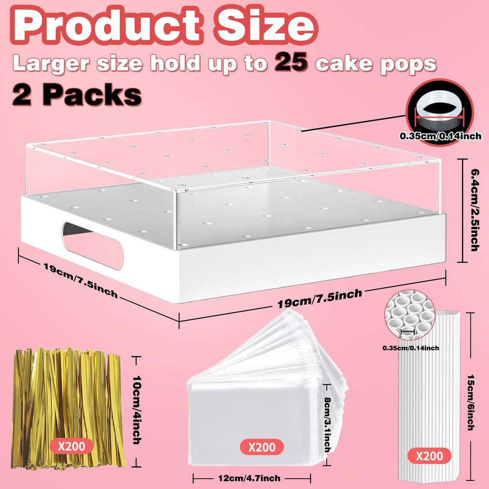 2 Pack Cake Pop Stand 25 Holes Clear Display Holder Candy Pop Stand Set