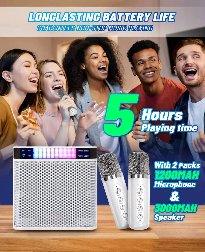 Bluetooth Speaker System Karaoke Machine with 2 Wireless Microphone