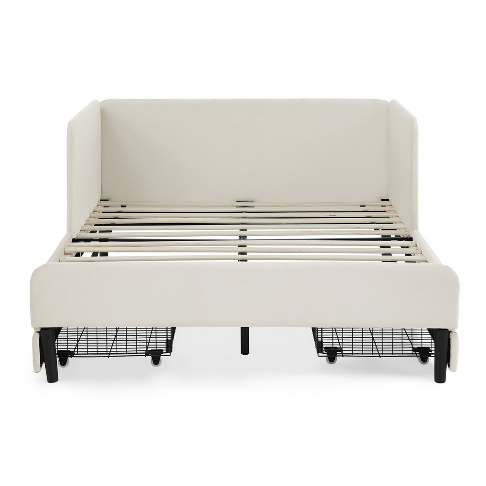 Full Size Upholstered Platform Bed Frame with 2 Storage Drawers, Adjustable Vel