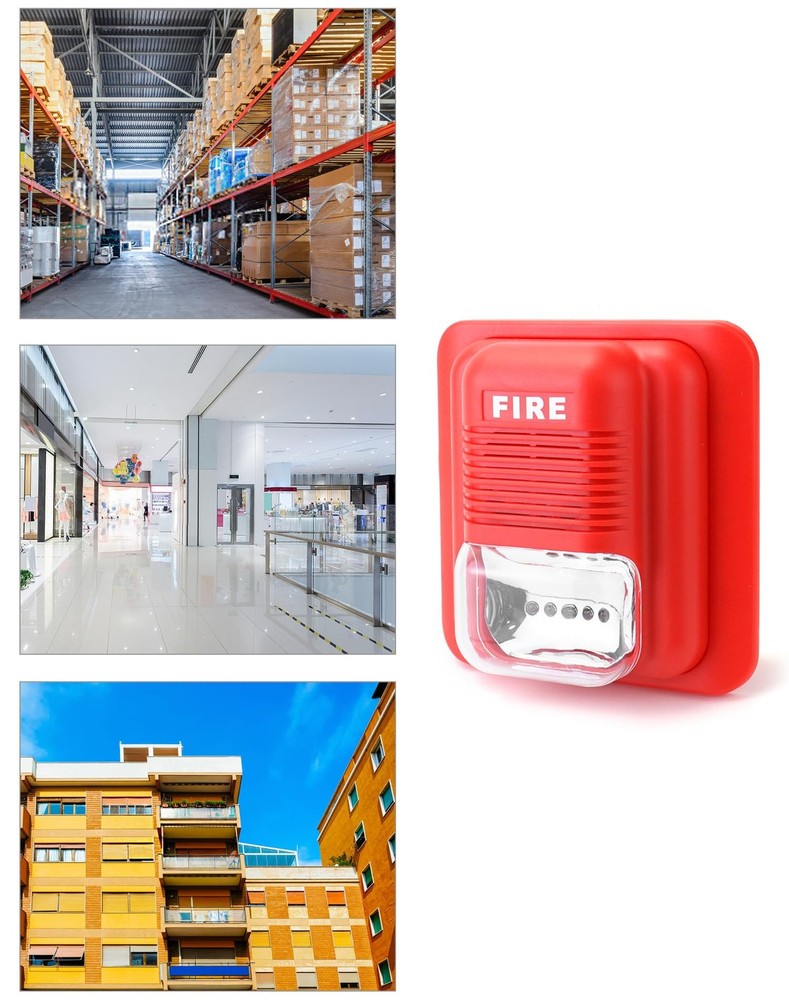 QWORK 4 Pack Wired Sound & Light Fire Alarm Warning Strobe Siren 4 Pack, Red