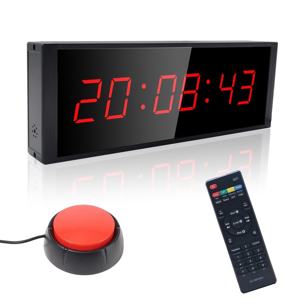 Gym Timer Clock with Start/Stop Button,12/24H Digital Wall Black