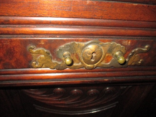 Antique Victorian Walnut Sideboard w/ Brown Marble Top