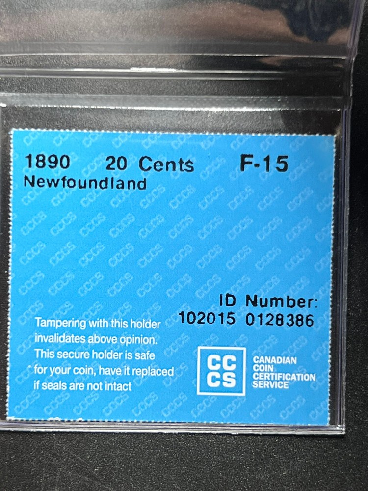 1890 NFLD 20 Cent CCCS Graded F-15