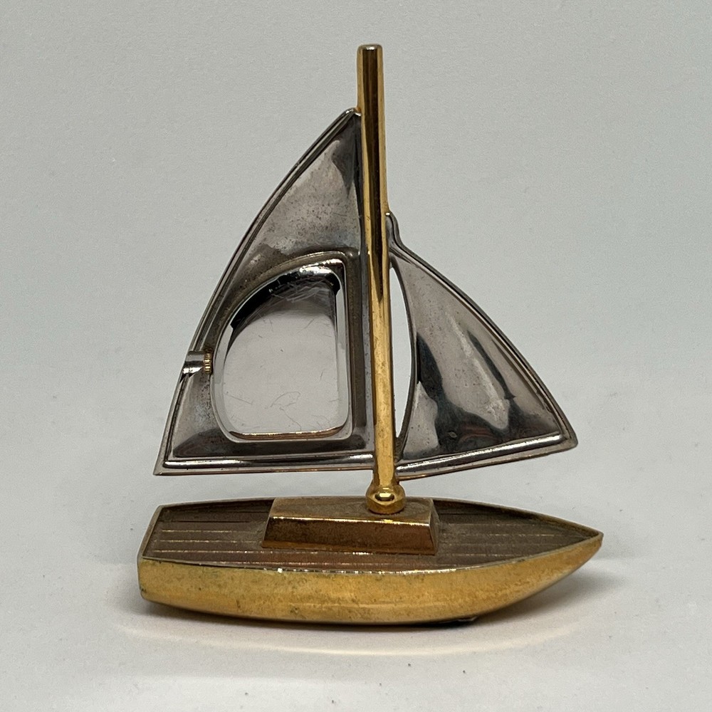 Elgin Miniature Brass Sail Boat Quartz Clock Untested