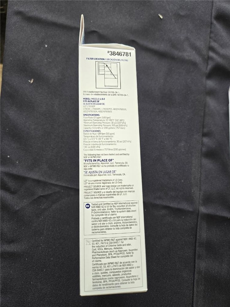 = Project Source Refrigerator Water Filter 2 PK Model L-5-2 LG LT1000P NEW