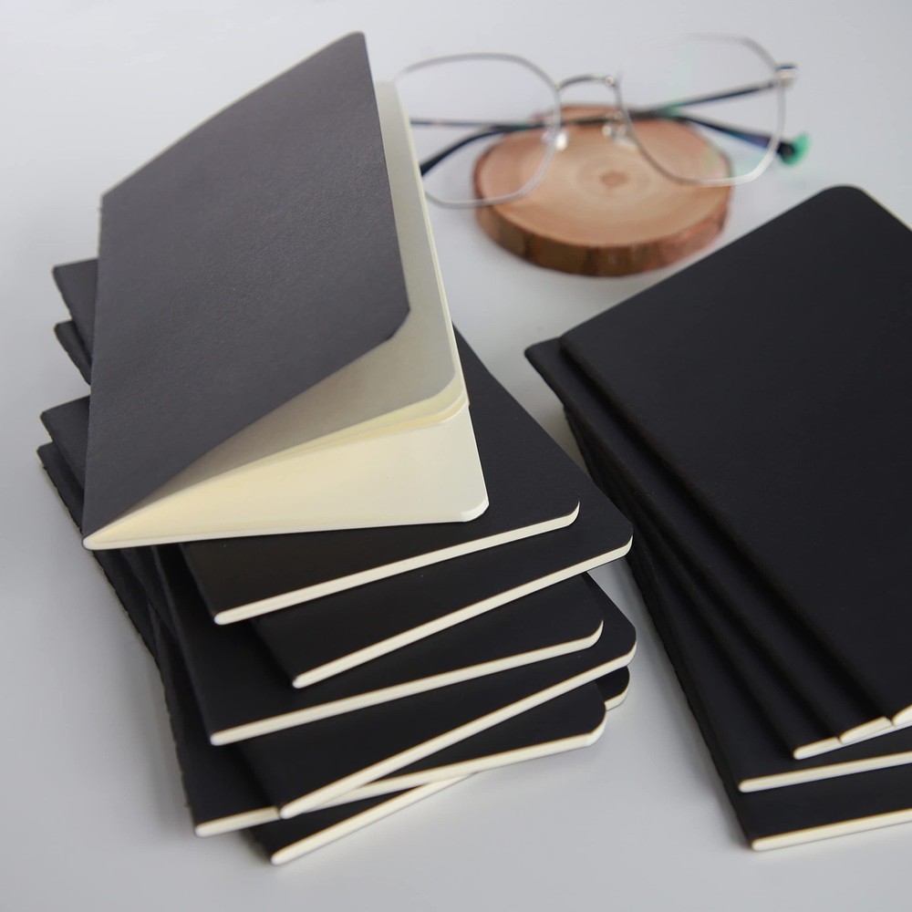 TWONE Pocket Notebook, 12 Pack Thin Cover Small Notebook for A6, Black