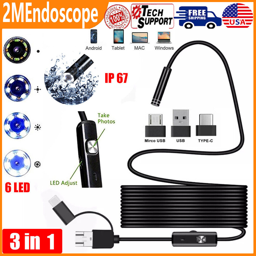 6LED USB Snake Endoscope Borescope HD Inspection Camera Scope for Android Type C