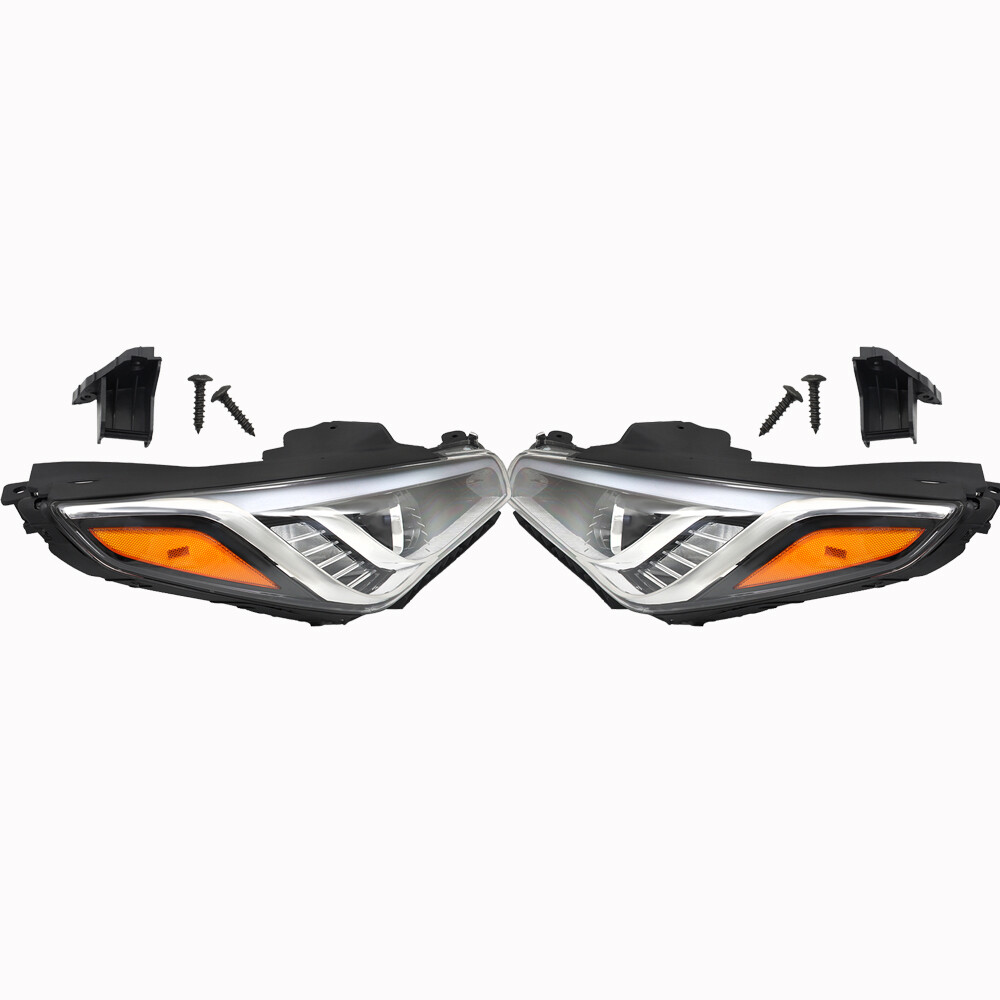 Labwork Left+Right Headlight Assembly For 2015-2017 Hyundai Sonata Chrome Clear