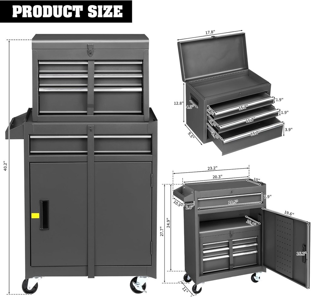 4-Drawer Rolling Tool Chest Detachable Tool Box Storage Cabinet Adjustable Shelf