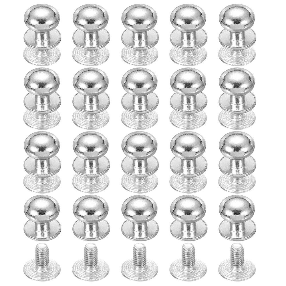20Set 12mm Leather Rivets Ball Head Stud Screw Back Round Head Button Silver