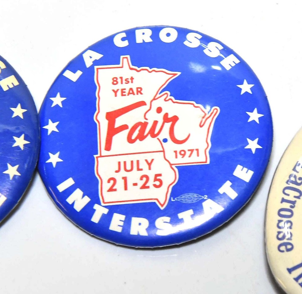 4 1970s LA CROSSE, WISCONSIN INTERSTATE FAIR BUTTON PINBACKS
