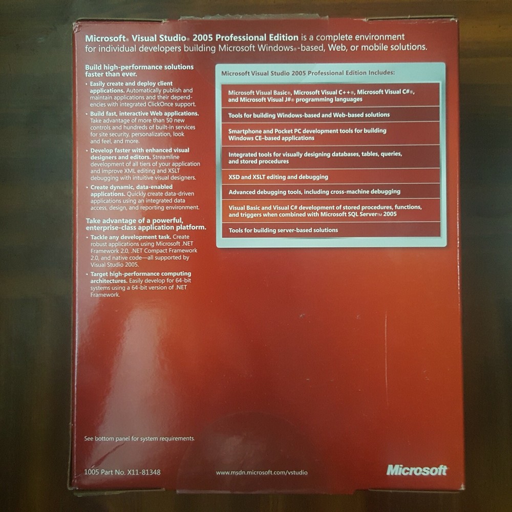 Microsoft Visual Studio 2005 Professional SQL Developer Full Version RETAIL
