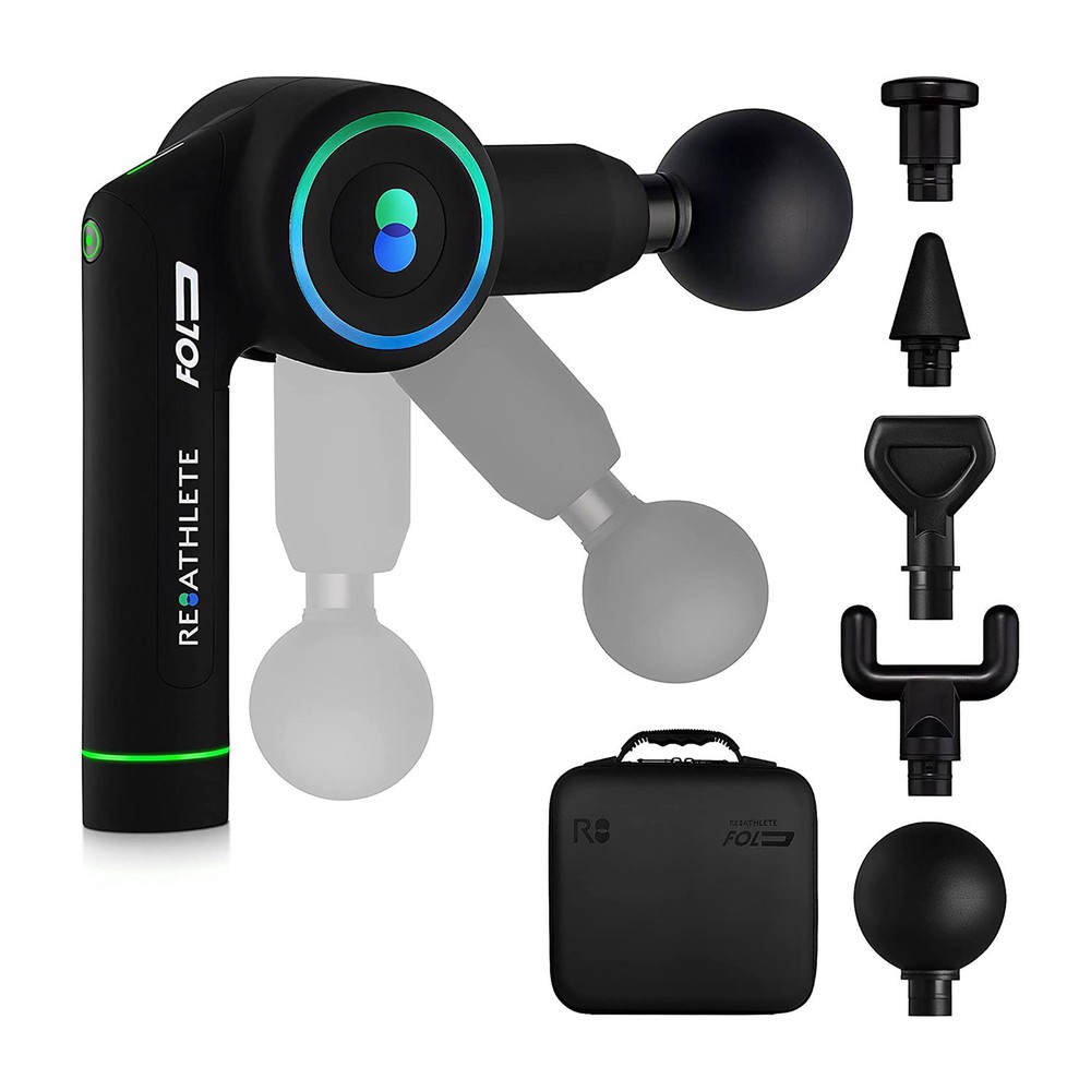 Reathlete FOLD Interchangeable Folding Percussion Massage Therapy Gun, Black